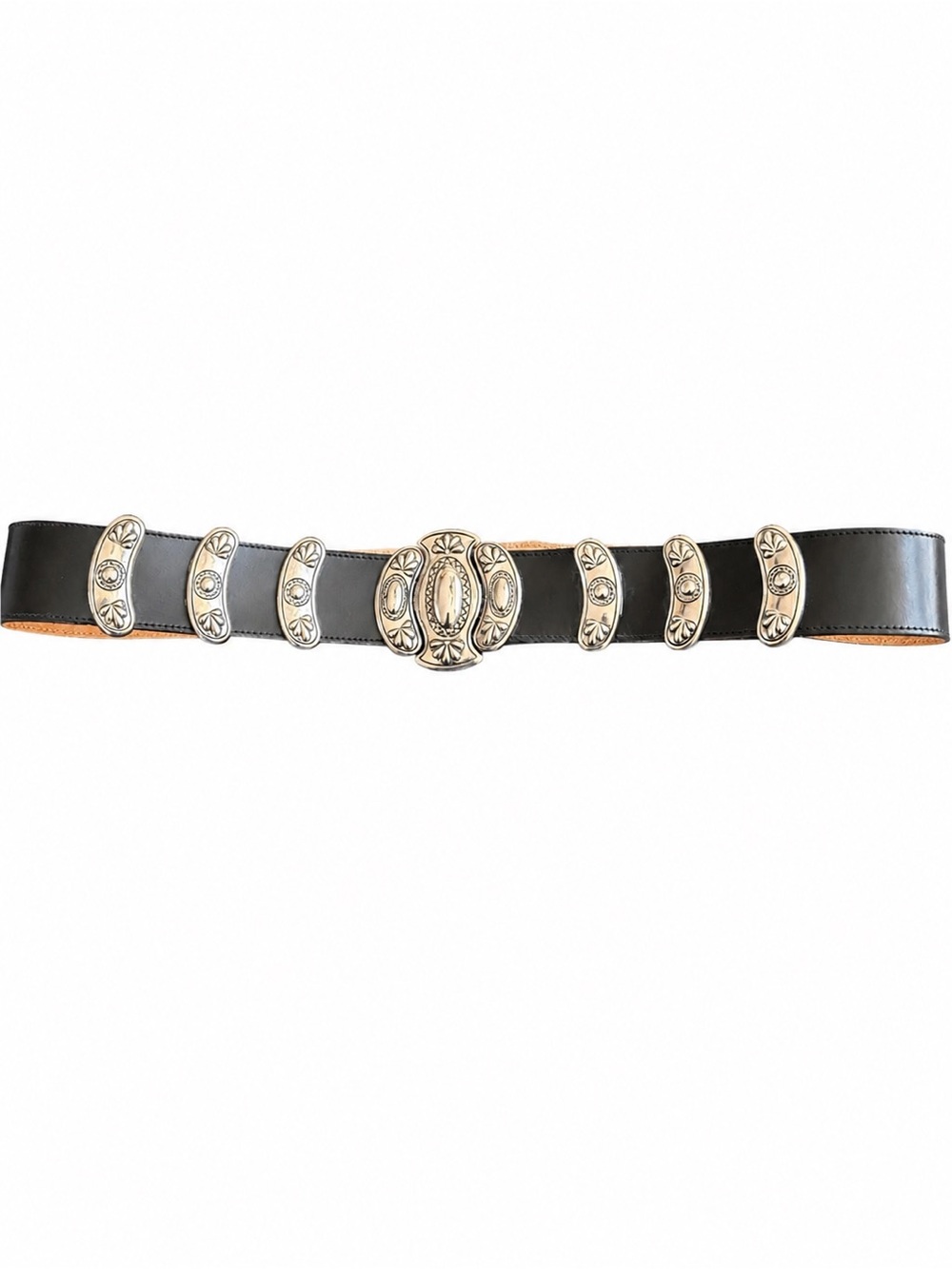 Vintage Made in Italy Black Leather Silver Concho Western Be